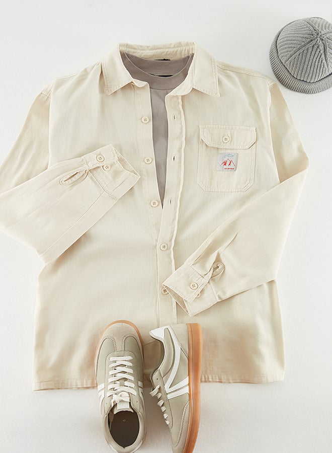 trendyol Stone Relaxed Fit Label Detailed Single Pocket Gabardine Textured Shirt Jacket TMNAW24GO00061 - Image 2