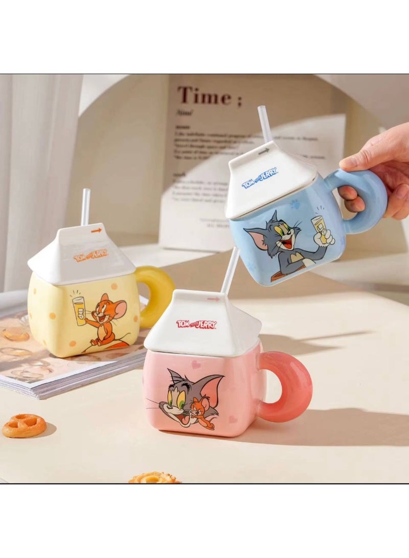 Tom & Jerry Tom and Jerry 350ml Porcelain Mug with Straw and Original Box - Double Design and Multicolor - Image 1
