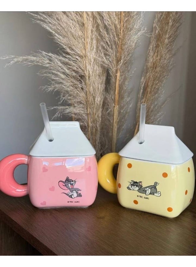 Tom & Jerry Tom and Jerry 350ml Porcelain Mug with Straw and Original Box - Double Design and Multicolor - Image 3
