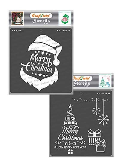CrafTreat CrafTreat Christmas Stencils Combo - Santa Christmas & Christmas Tree Wish (2Pcs) - Size: 6X6 Inches - Christmas Tree Stencils - Word Stencils for Christmas - Merry Christmas Stencils  - Image 1
