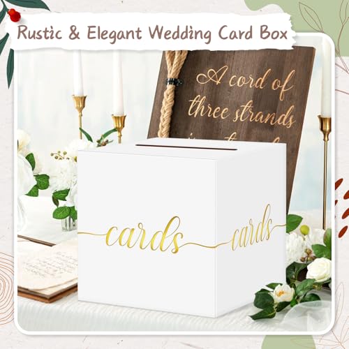 QIKSION White Wedding Card Box Gold Foil Gift Card Box for Party Wedding Reception Birthday Graduation Decorations Baby Bridal Shower Anniversary Retirement - Image 3