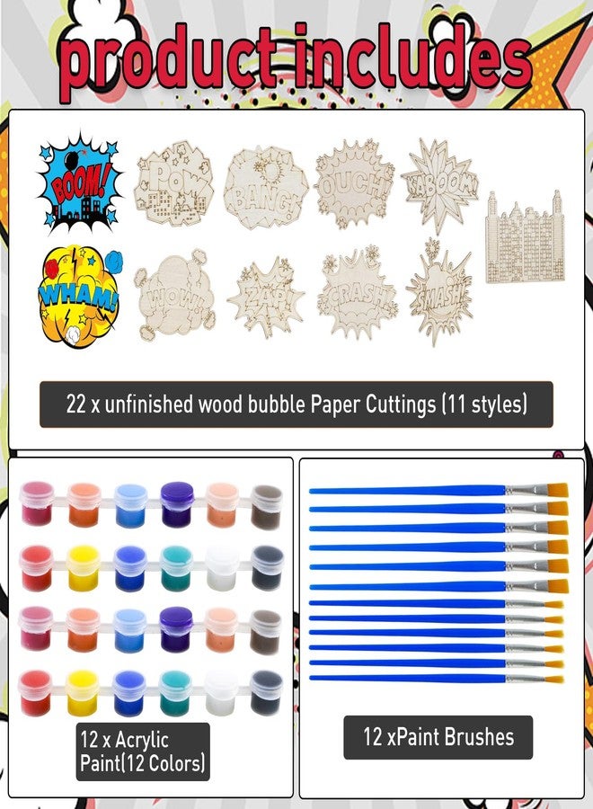 Lcoor Superhero Party Favors - 22PCS Hero Painting Craft Kits, DIY Hero Comic Wooden Painting Kit for Kids Coloring Crafts for Christmas Gifts Birthday Party Decorations Supplies (Superhero) - Image 3