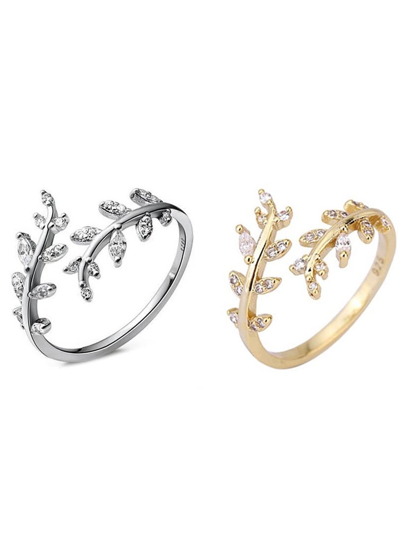 أوراق التفاف خواتم خواتم فضية للنساء خواتم قابل للتعديل للنساء الذهب ورقة بيان حلقة هيبوالرجينيك خواتم مفتوحة للفتيات الهدايا - Image 2