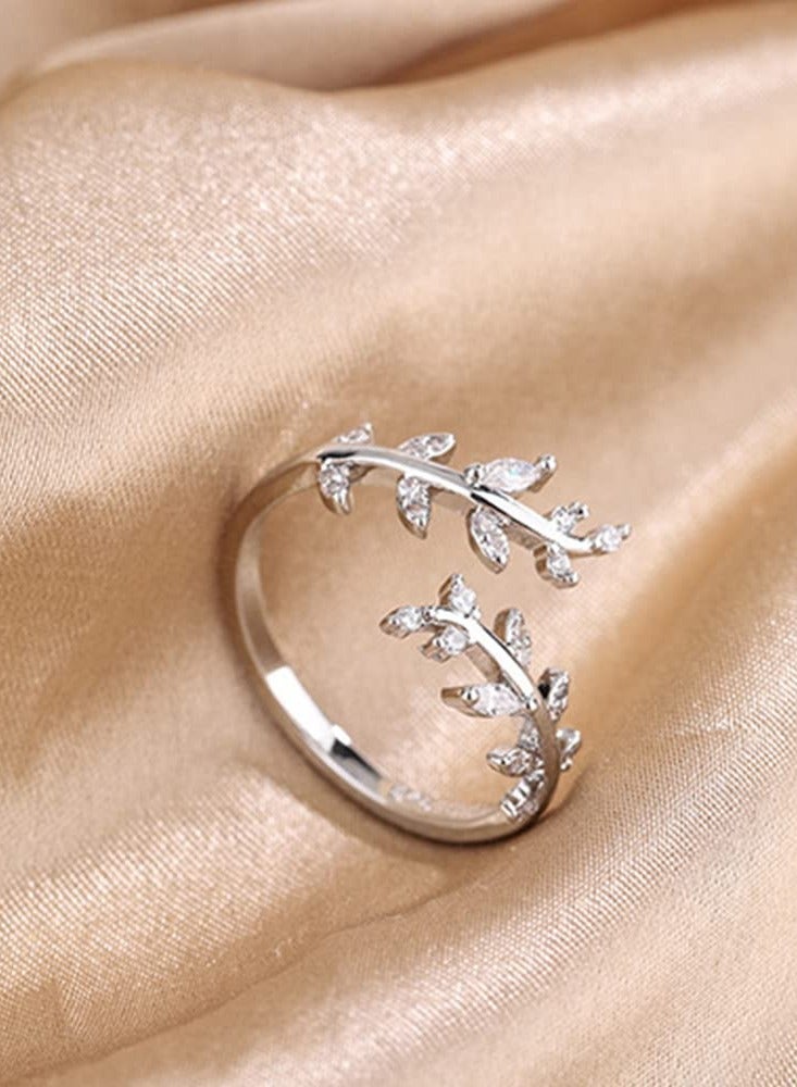 أوراق التفاف خواتم خواتم فضية للنساء خواتم قابل للتعديل للنساء الذهب ورقة بيان حلقة هيبوالرجينيك خواتم مفتوحة للفتيات الهدايا - Image 4