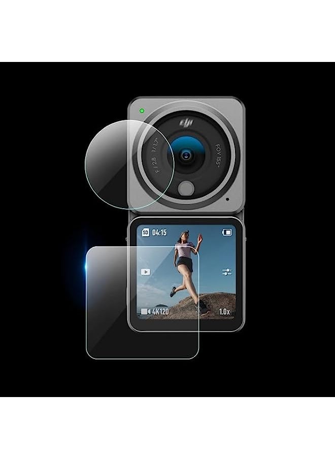 STARTRC Tempered Glass Screen Protector Compatible STARTRC 6 in 1 Lens + Front and Back LCD Display 9H 2.5D Tempered Glass Film for DJI Action 2