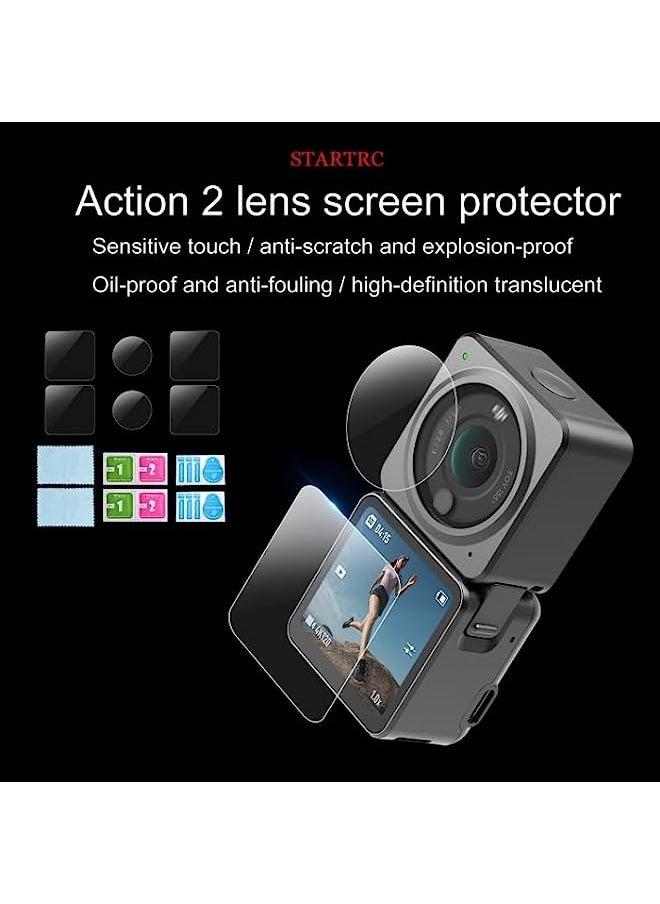 STARTRC Tempered Glass Screen Protector Compatible STARTRC 6 in 1 Lens + Front and Back LCD Display 9H 2.5D Tempered Glass Film for DJI Action 2