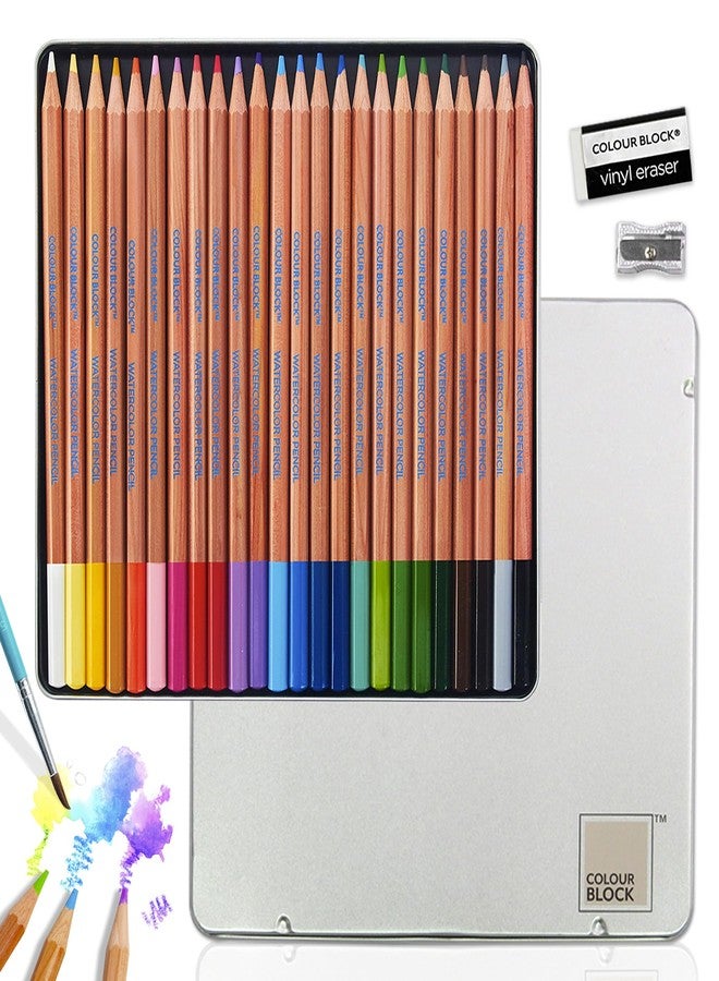 COLOUR BLOCK 24PC Premium Cedar Wood Watercolor Pencil Set with I Ideal pencil kit for Drawing, Sketching, Coloring and Painting travel watercolor pencils - Image 1