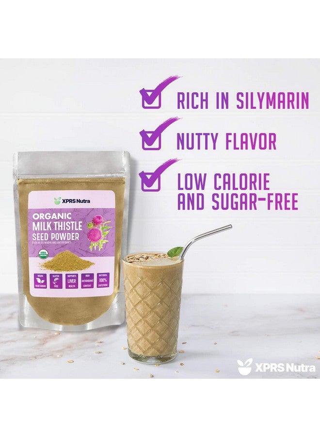 XPRS Nutra مسحوق بذور شوك الحليب العضوي مسحوق شوك الحليب الفاخر غني بالسليمارين ومضادات الأكسدة بذور شوك الحليب تدعم صحة الكبد نباتي شوك الحليب العضوي (4 أونصة) - Image 5