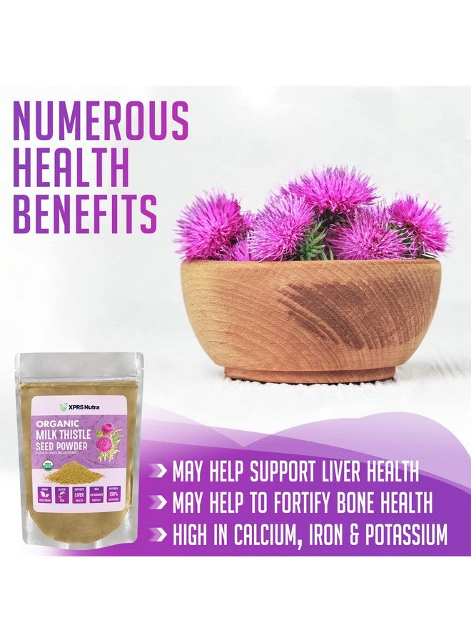 XPRS Nutra مسحوق بذور شوك الحليب العضوي مسحوق شوك الحليب الفاخر غني بالسليمارين ومضادات الأكسدة بذور شوك الحليب تدعم صحة الكبد نباتي شوك الحليب العضوي (4 أونصة) - Image 4