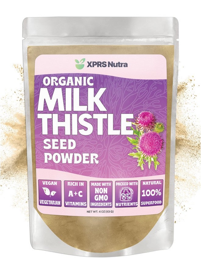 XPRS Nutra مسحوق بذور شوك الحليب العضوي مسحوق شوك الحليب الفاخر غني بالسليمارين ومضادات الأكسدة بذور شوك الحليب تدعم صحة الكبد نباتي شوك الحليب العضوي (4 أونصة) - Image 2