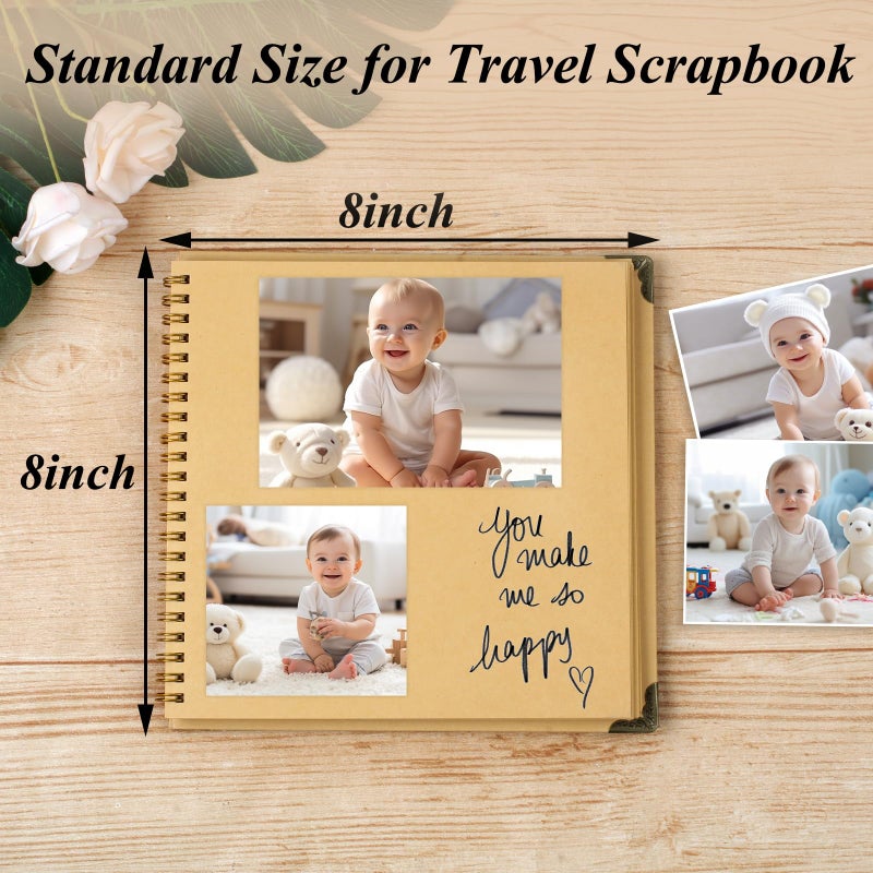 Joyberg Scrapbook 80 Pages, Scrapbooking Supplies 8 x 8 In, junk journal Album Suitable for Album Memory Book Wedding, Anniversary Family, DIY Craft Projects (Brown) - Image 3