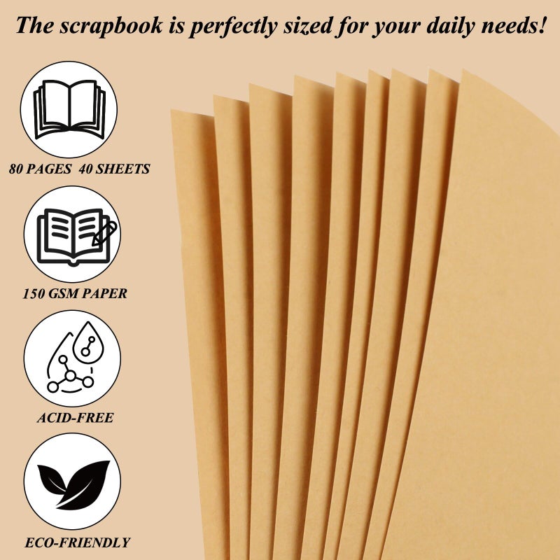 Joyberg Scrapbook 80 Pages, Scrapbooking Supplies 8 x 8 In, junk journal Album Suitable for Album Memory Book Wedding, Anniversary Family, DIY Craft Projects (Brown) - Image 5