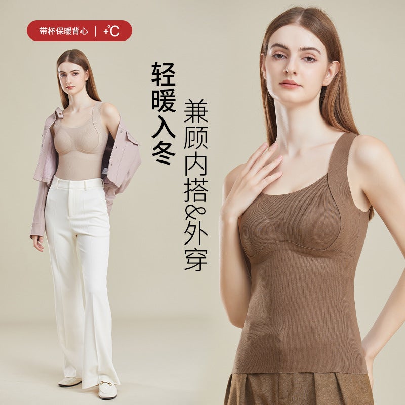 Autumn Winter Velvet Warm Vest Wool Silk Thermal Women Khaki - Image 5