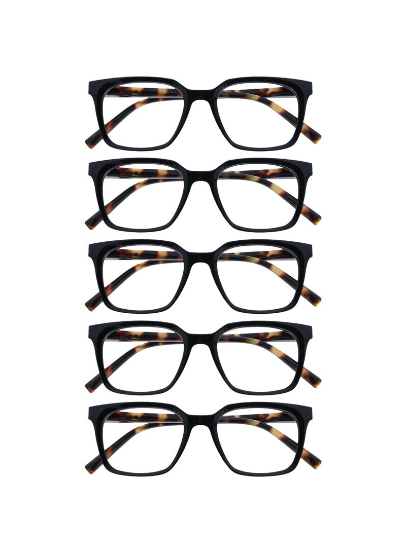 OPULIZE KOI Reading Glasses for Women Men,Scratch Resistant Large Rectangular frame with spring hinges, Black +3.5 (Pack of 5) - Image 1