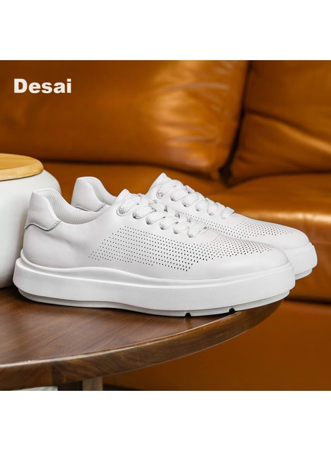 Desai Men's Casual Leather Breathable Fashion Sneakers White 41