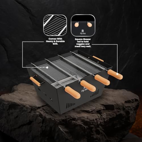 H Hy-tec (Device) HYBB - Tabletop Charcoal Grill Barbeque with 4 Skewers & Charcoal Tray (Stellar Black) - Image 5