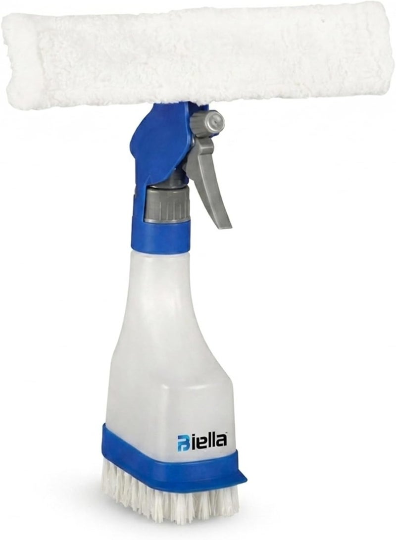 Biella 4-in-1 Window Cleaner Spray Bottle with Microfiber Pad, Squeegee & Scrub Brush – Multi-Purpose Glass Cleaning Tool - Image 1