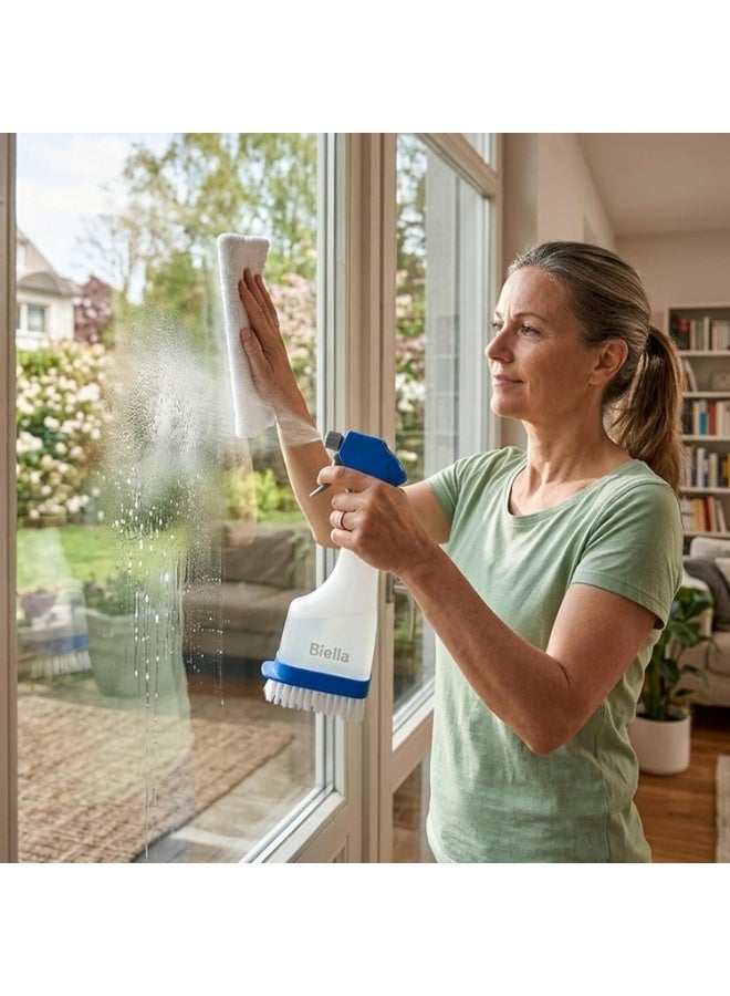 Biella 4-in-1 Window Cleaner Spray Bottle with Microfiber Pad, Squeegee & Scrub Brush – Multi-Purpose Glass Cleaning Tool - Image 3