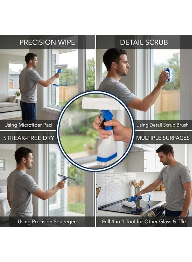 Biella 4-in-1 Window Cleaner Spray Bottle with Microfiber Pad, Squeegee & Scrub Brush – Multi-Purpose Glass Cleaning Tool - Image 5