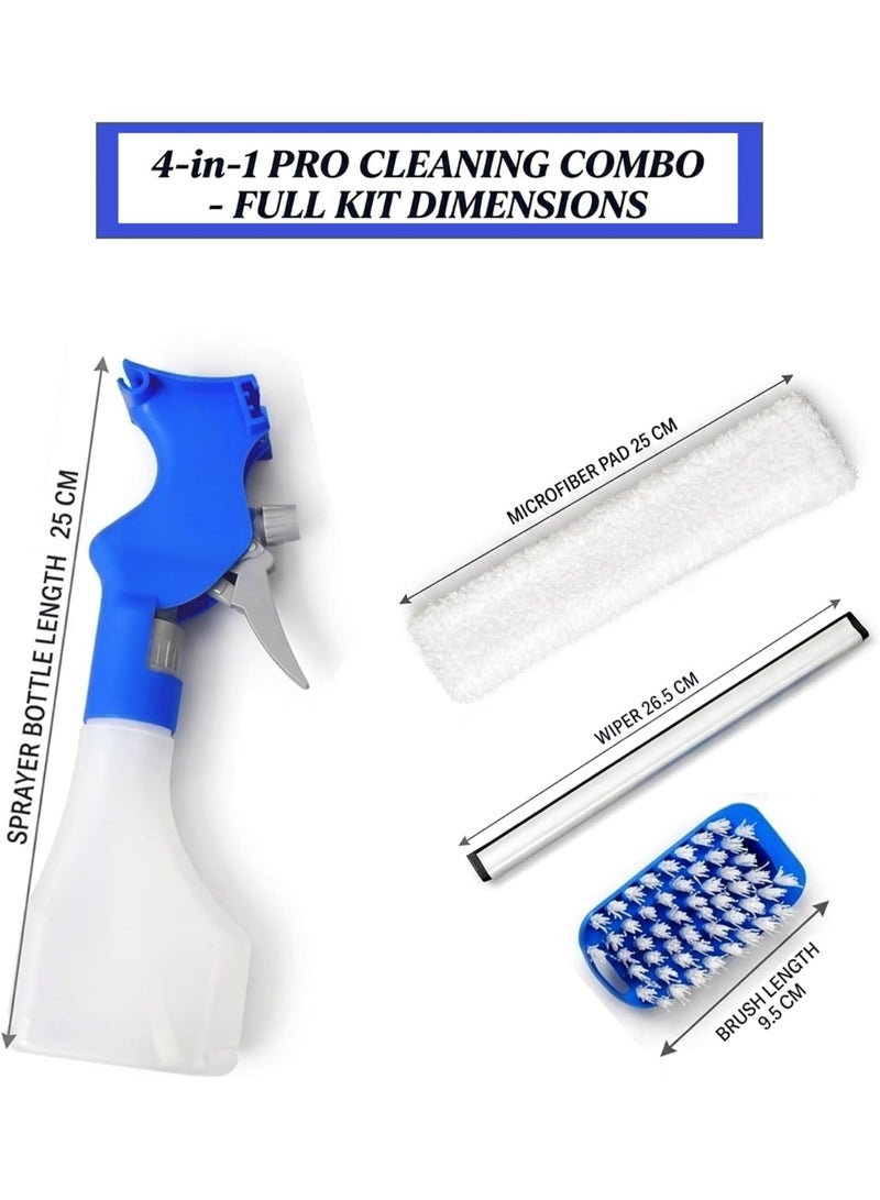 Biella 4-in-1 Window Cleaner Spray Bottle with Microfiber Pad, Squeegee & Scrub Brush – Multi-Purpose Glass Cleaning Tool - Image 2