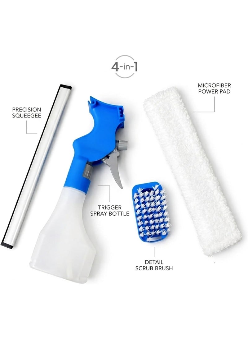 Biella 4-in-1 Window Cleaner Spray Bottle with Microfiber Pad, Squeegee & Scrub Brush – Multi-Purpose Glass Cleaning Tool - Image 4