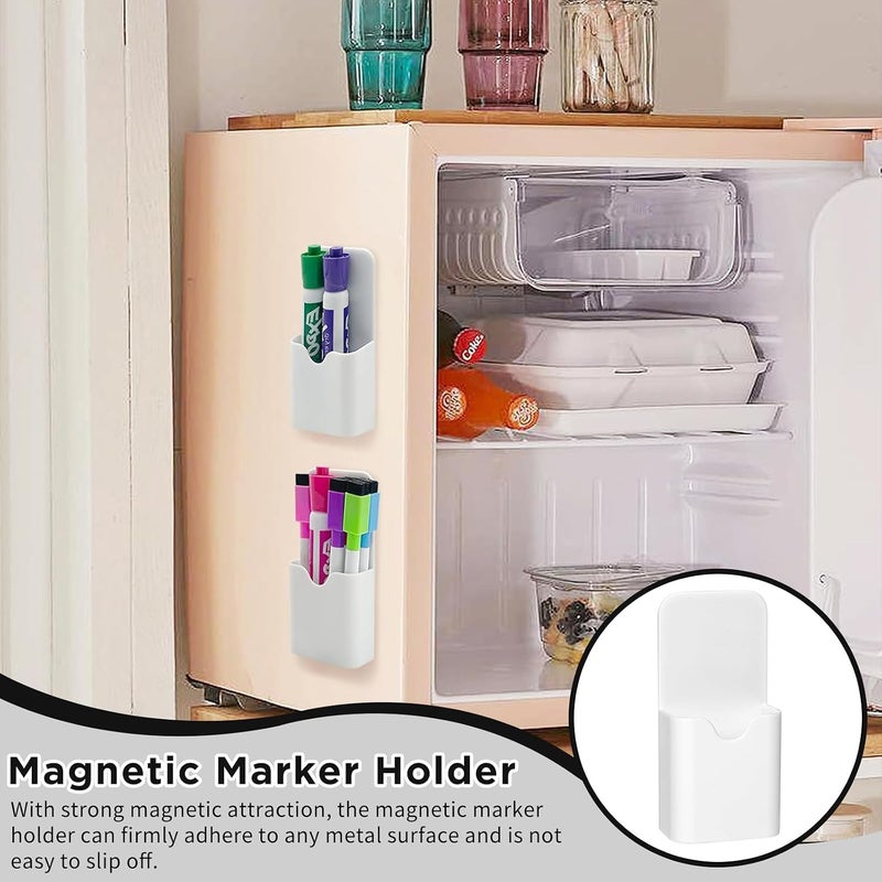 nalaina Magnetic Marker Holder, 2 Pack Magnetic Dry Erase Marker Holder, Pen and Eraser Holder for Whiteboard for School, Office, Home, Fridge, Locker and Metal Cabinets, White - Image 2