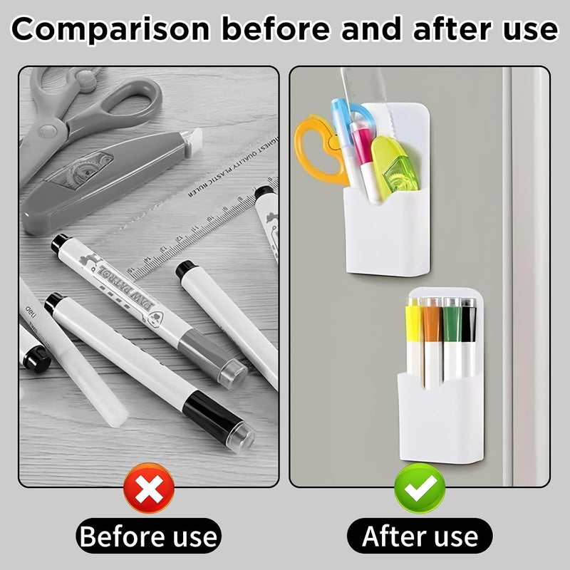 nalaina Magnetic Marker Holder, 2 Pack Magnetic Dry Erase Marker Holder, Pen and Eraser Holder for Whiteboard for School, Office, Home, Fridge, Locker and Metal Cabinets, White - Image 4