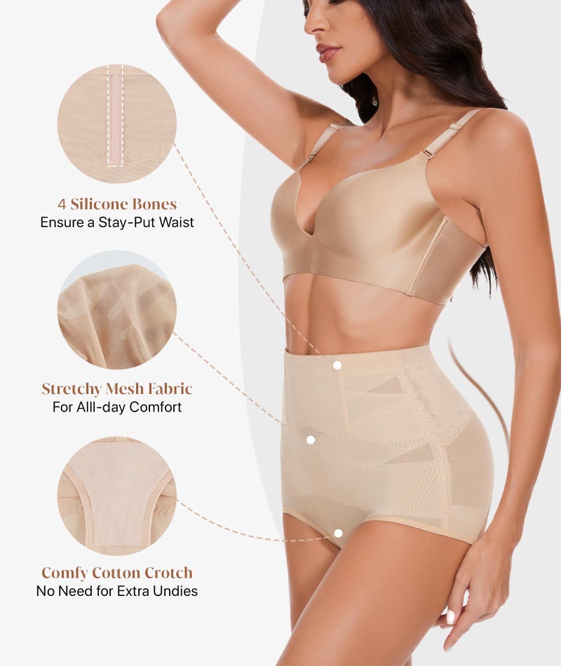 GYDEK Tummy Control Shapewear Panties for Women High Waisted Body Shaper Underwear Girdle Panty Seamless Shapewear Beige - Image 3