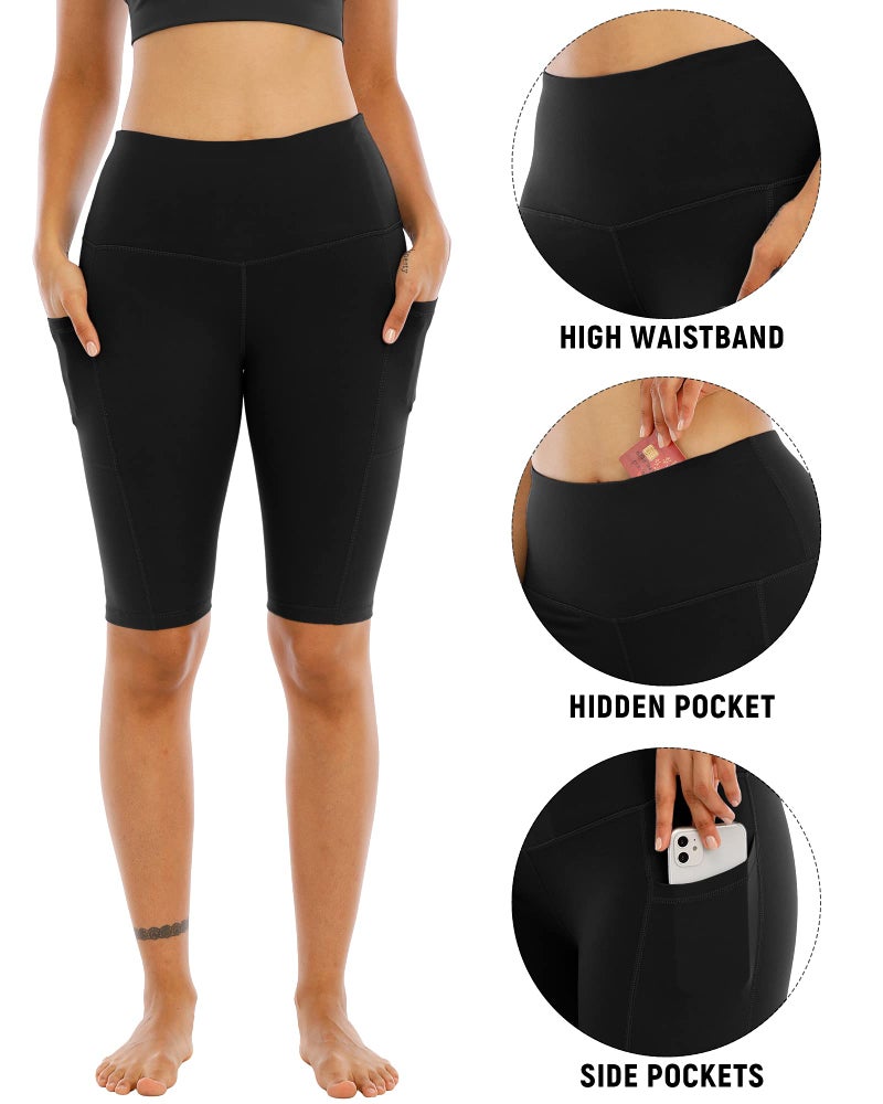 WHOUARE 4 Pack Biker Yoga Shorts with Pockets for Women,High Waisted Athletic Running Workout Gym Tummy Control,Black,Navy,Dark Gray,Burgundy,XXL - Image 3