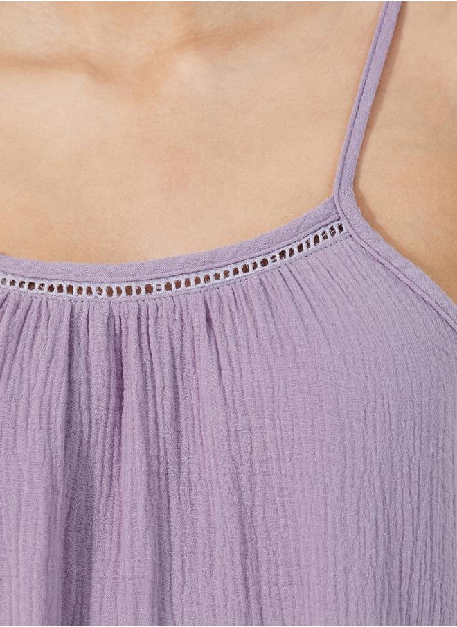 Styli Cotton Gauze Lace Ladder Insert Slip Dress  - Image 3
