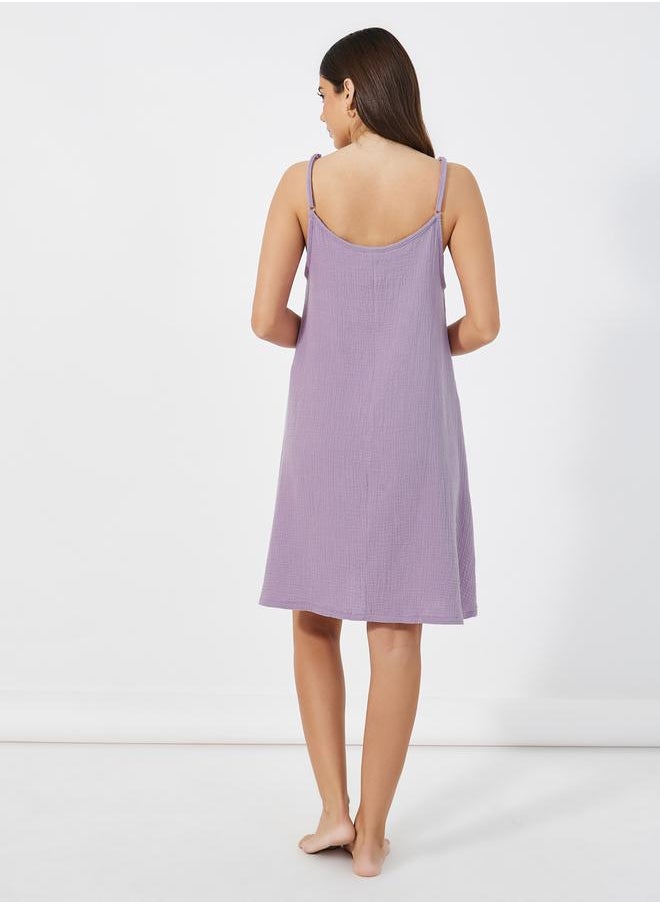 Styli Cotton Gauze Lace Ladder Insert Slip Dress  - Image 4