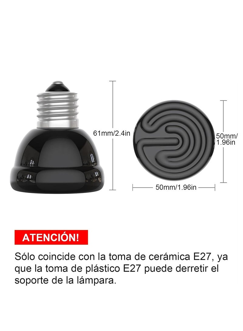 KASTWAVE Reptile Heat Bulb 2 Pack 75W Ceramic Heat Emitter E27 Black Infrared Ceramic Heat Lamp Pet Ceramic Heat Bulb for Reptiles Lizards Tortoise Snakes Chicken - Image 4