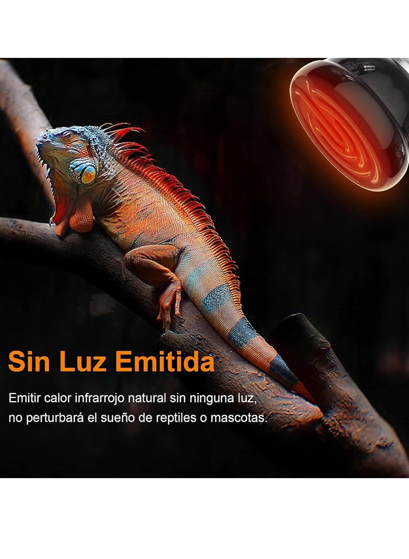 KASTWAVE Reptile Heat Bulb 2 Pack 75W Ceramic Heat Emitter E27 Black Infrared Ceramic Heat Lamp Pet Ceramic Heat Bulb for Reptiles Lizards Tortoise Snakes Chicken - Image 2