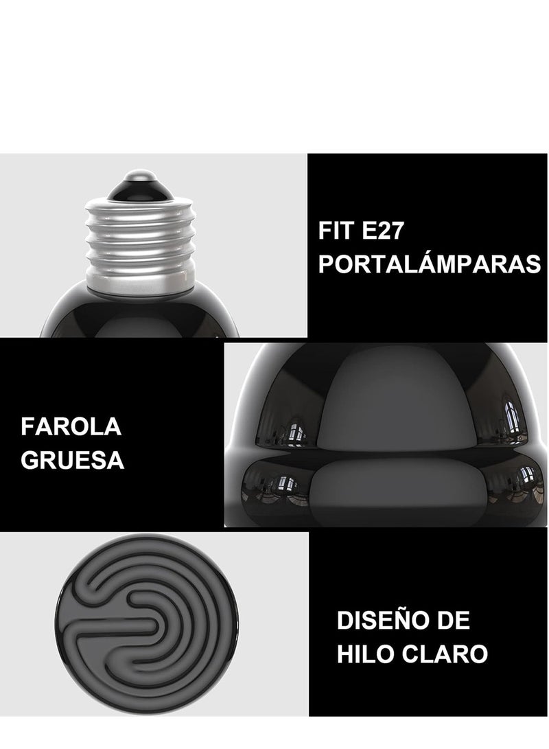 KASTWAVE Reptile Heat Bulb 2 Pack 75W Ceramic Heat Emitter E27 Black Infrared Ceramic Heat Lamp Pet Ceramic Heat Bulb for Reptiles Lizards Tortoise Snakes Chicken - Image 3