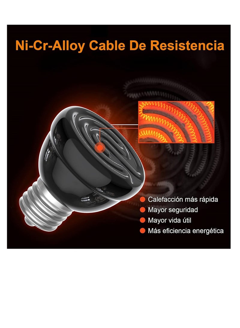 KASTWAVE Reptile Heat Bulb 2 Pack 75W Ceramic Heat Emitter E27 Black Infrared Ceramic Heat Lamp Pet Ceramic Heat Bulb for Reptiles Lizards Tortoise Snakes Chicken - Image 5