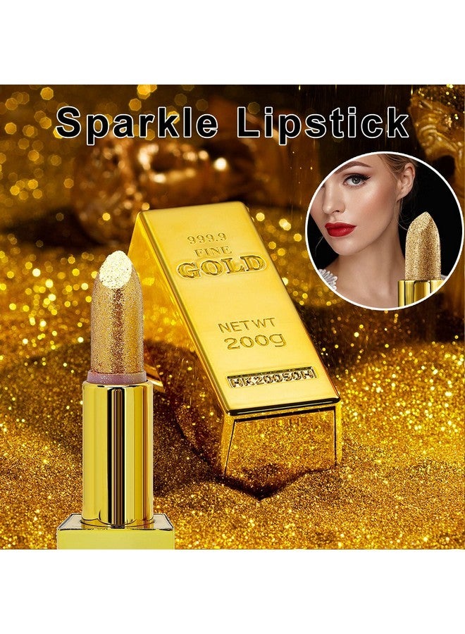 TMISHION Lipstick, Sparkle Lipstick Gold Bar Design Shimmering lipstick for long-lasting shine & intense color Waterproof Long-lasting Moisturizing Smooth Lips Make-up Cosmetics 3.5g(02) - Image 2