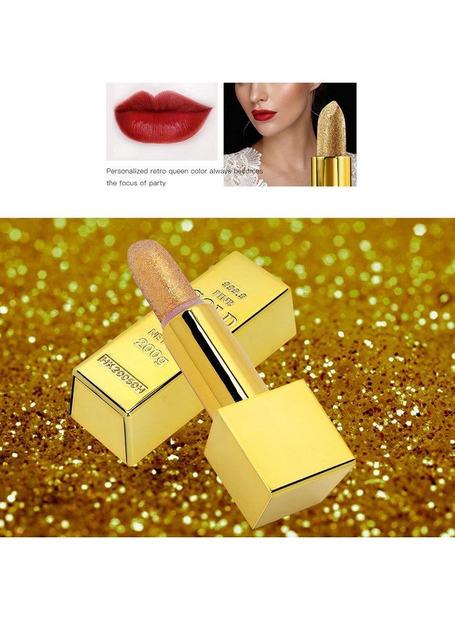 TMISHION Lipstick, Sparkle Lipstick Gold Bar Design Shimmering lipstick for long-lasting shine & intense color Waterproof Long-lasting Moisturizing Smooth Lips Make-up Cosmetics 3.5g(02) - Image 3
