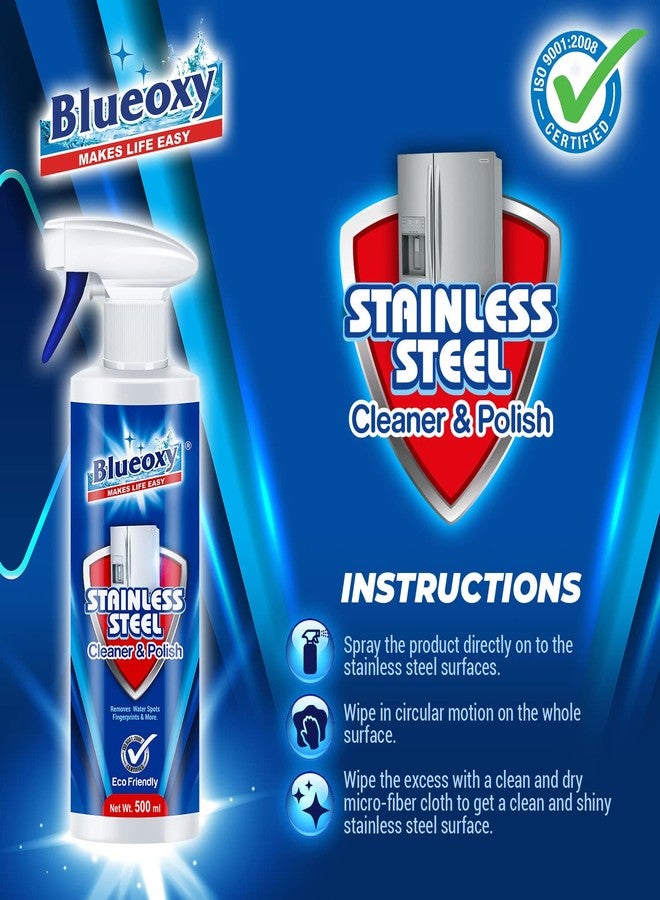 BLUEOXY Stainless Steel Cleaner and Polish | Stainless Steel Magic | Removes Fingerprints | Water Marks and Grease from Appliances Refrigerators | Ecological Formulation | 500 ML | RTU Spray | QTY 1 - Image 3