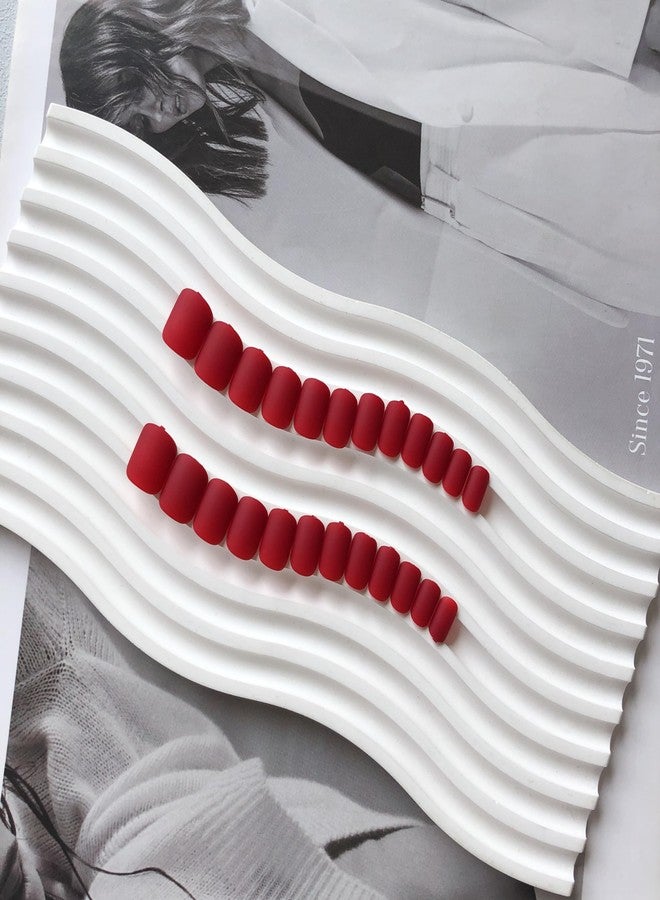 XCREANDO Matte Red Press on Nails Short Square, Light Red Fake Nails Short Square Nails Press ons, Soft Gel Acrylic Glue on Nails Stick on for Women Fall Winter 24 Pcs - Image 3