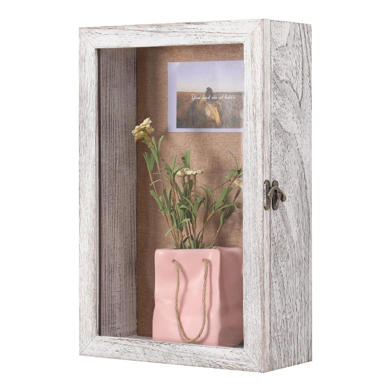 11x17 Shadow Box Exterior Depth 5in Extra Deep Shadow Boxes Display Cases for Flowers Bouquet Wedding Pictures Photos and KeepsakeDistressed White