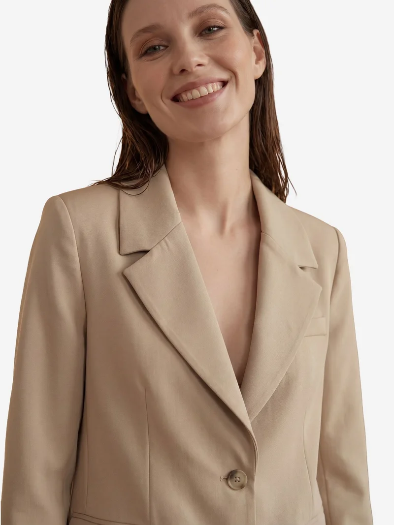 My Fashion Beige Natural MY FASHION Shawl Collar Button Blazer Jacket for Women | Best Price UAE