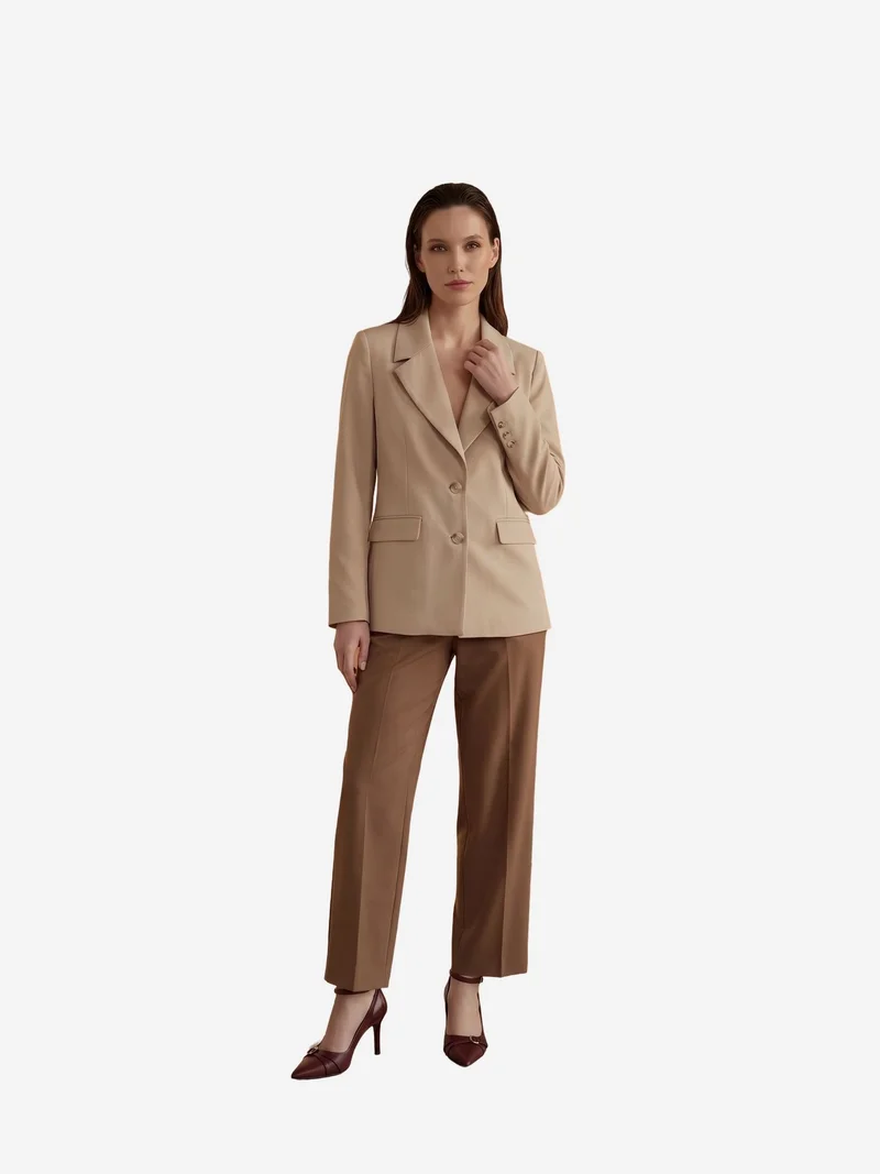 My Fashion Beige Natural MY FASHION Shawl Collar Button Blazer Jacket for Women | Best Price UAE