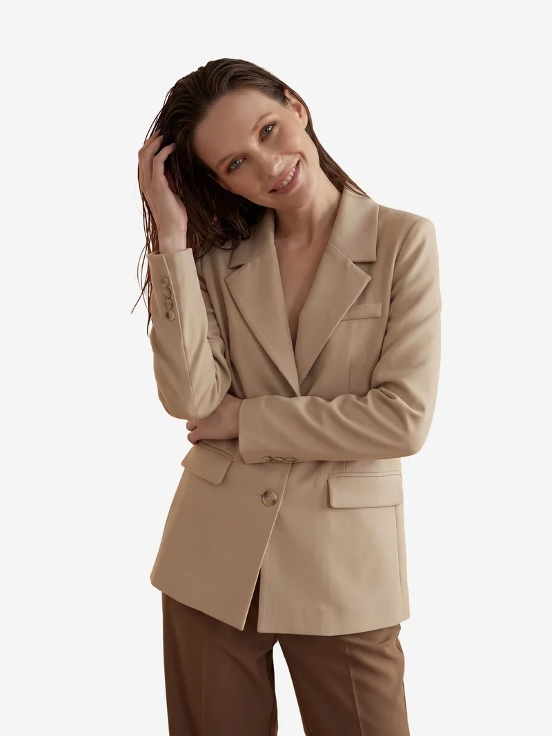 My Fashion Beige Natural MY FASHION Shawl Collar Button Blazer Jacket for Women | Best Price UAE