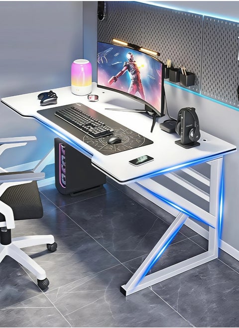 Ergonomic Large Gaming Desk Computer Desk K-Shaped Gaming Table PC Gaming Workstation Home Office Desks Space-saving Easy to Assemble 120x60x75cm White