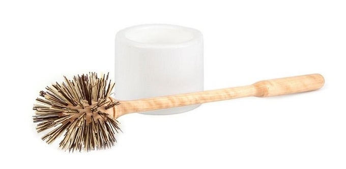 BIRCH WOOD TOILET BRUSH AND WHITE HOLDER