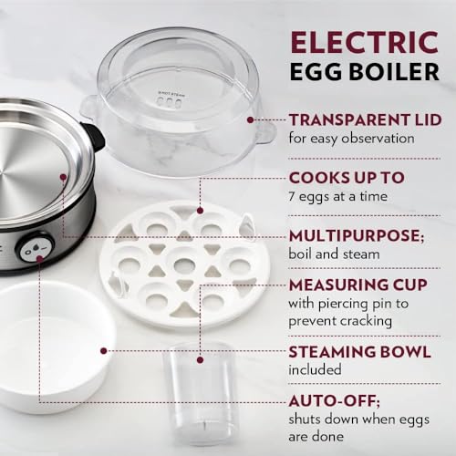Elina Smart Stainless Steel Egg Boiler | Boil up to 7 Eggs - 360 Watts | 3 Boiling levels: Soft, Middle and Hard | Automatic, Overheat Protection | Easy to clean | 1Year Warranty - Image 2