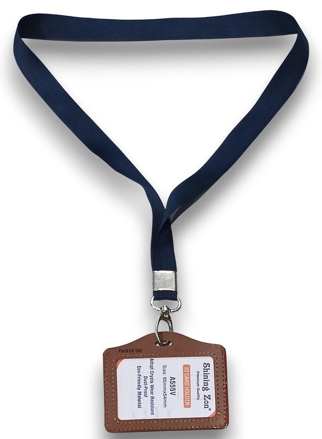 Shining Zon Leather Clear Window ID Badge Holder Horizontal ID Card Holder with Fish Hook Lanyard (Set of 100 Card Holder, 100 Lanyard) - Image 1