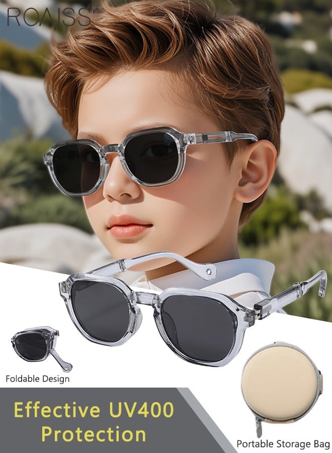 roaiss Round Polarized Sunglasses for Kids, UV400 Protection Cute Beach Holiday Sun Glasses, HD Lens Sun Protection Folding Shades with Small Portable Box for Boys Girls and Children Age 3-12 - Image 1