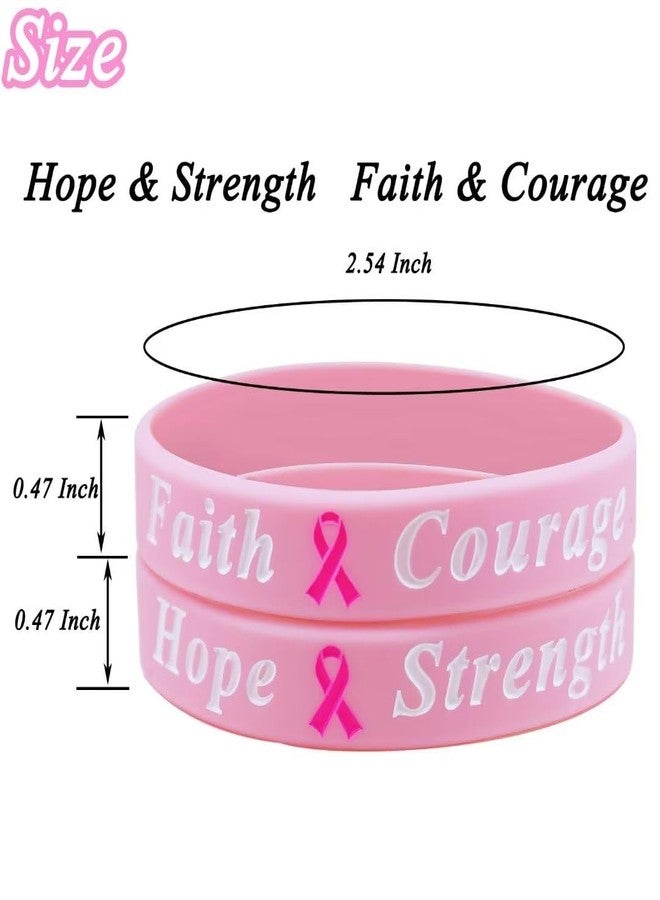 ETHOON 48 Pcs Breast Cancer Awareness Bracelets Bulk Items Hope Faith Strength Courage Silicone Wristbands for Women Pink Ribbon Breast Cancer Awareness Month Favors Fundraiser Survivors Gifts (4 Designs) - Image 3