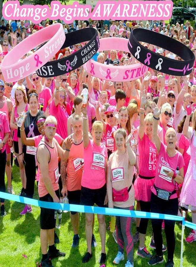 ETHOON 48 Pcs Breast Cancer Awareness Bracelets Bulk Items Hope Faith Strength Courage Silicone Wristbands for Women Pink Ribbon Breast Cancer Awareness Month Favors Fundraiser Survivors Gifts (4 Designs) - Image 4